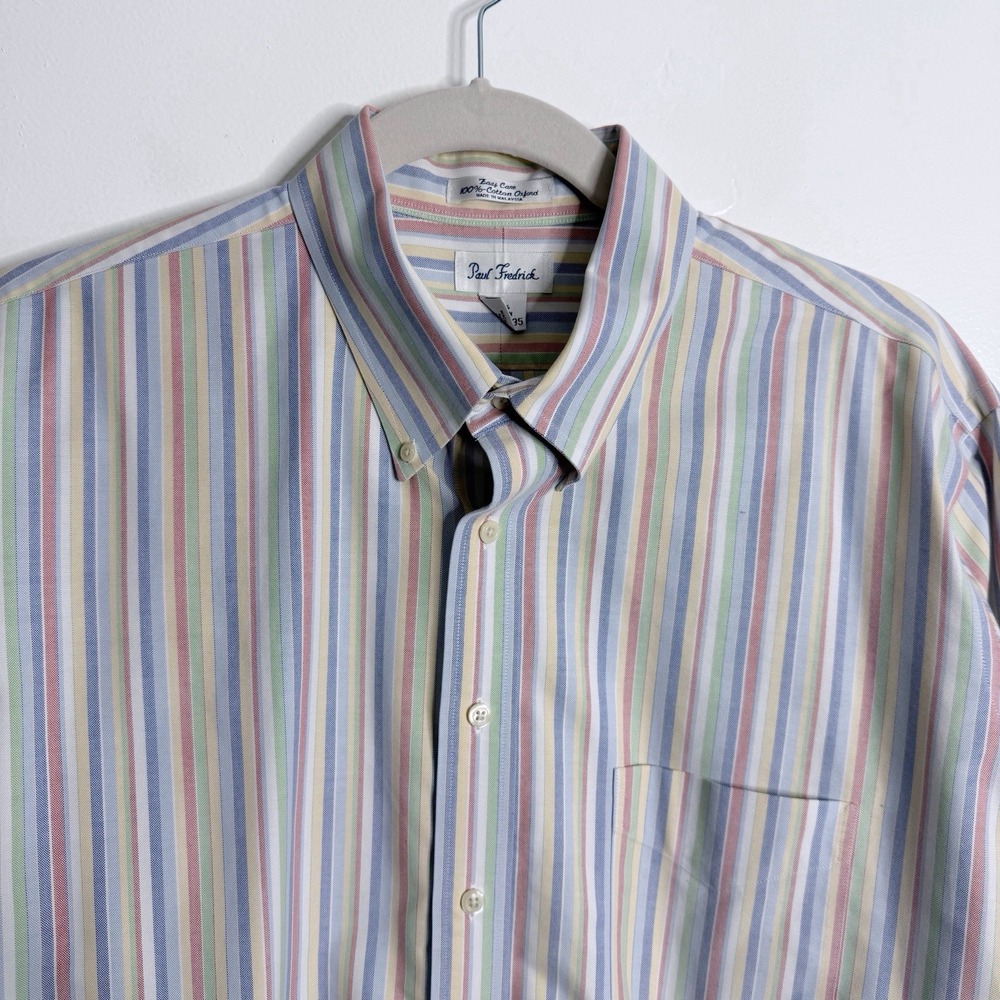 Paul Fredrick Men's Pastel Stripe‎ Long Sleeve Button Down Shirt 18 1/2 XXL